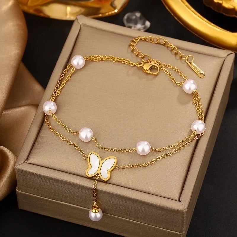 Sweet Geometric Solid Color 304 Stainless Steel 18K Gold Plated Plastic Bracelets In Bulk