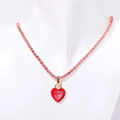 Glass Copper 18K Gold Plated Elegant Modern Style Inlay Geometric Heart Shape Zircon Pendant Necklace
