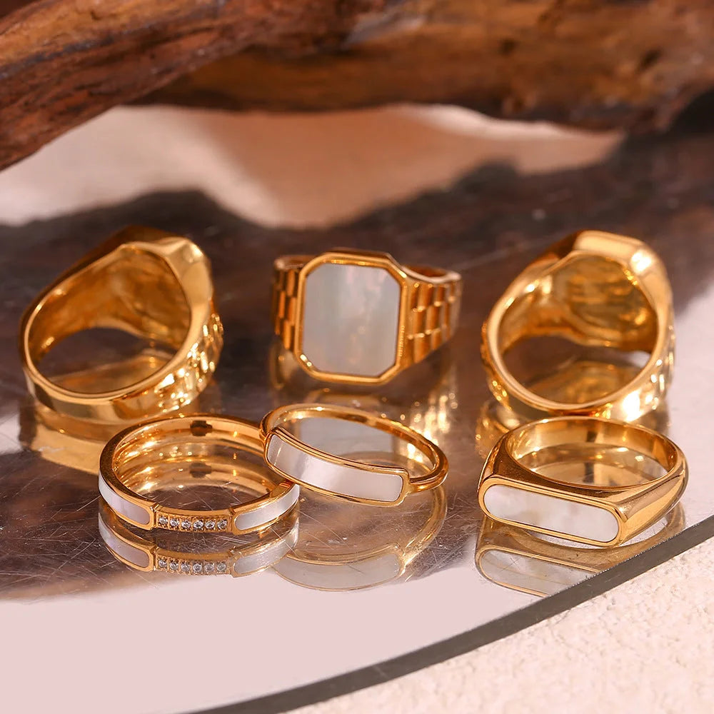 Minimalist Fashion Shell Geometric Stainless Steel 18K Gold Plated Rings