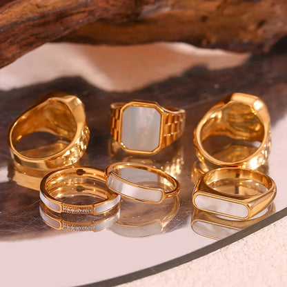 Minimalist Fashion Shell Geometric Stainless Steel 18K Gold Plated Rings