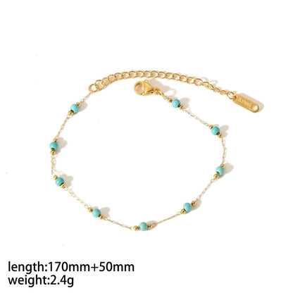 304 Stainless Steel 18K Gold Plated Minimalist Classic Style Polishing Plating Inlay Round Natural Stone Bracelets Anklet Necklace