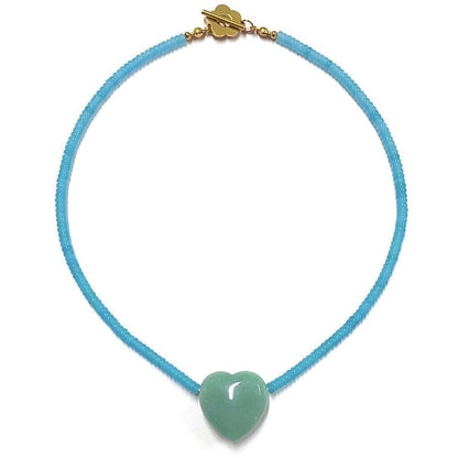 2 Pieces Minimalist Heart Shape Natural Stone Titanium Steel Pendant Necklace In Bulk