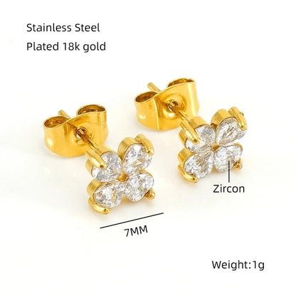 1 Pair Elegant Classical Vintage Style Flower Bow Knot Plating Inlay 304 Stainless Steel Zircon 18K Gold Plated Ear Studs