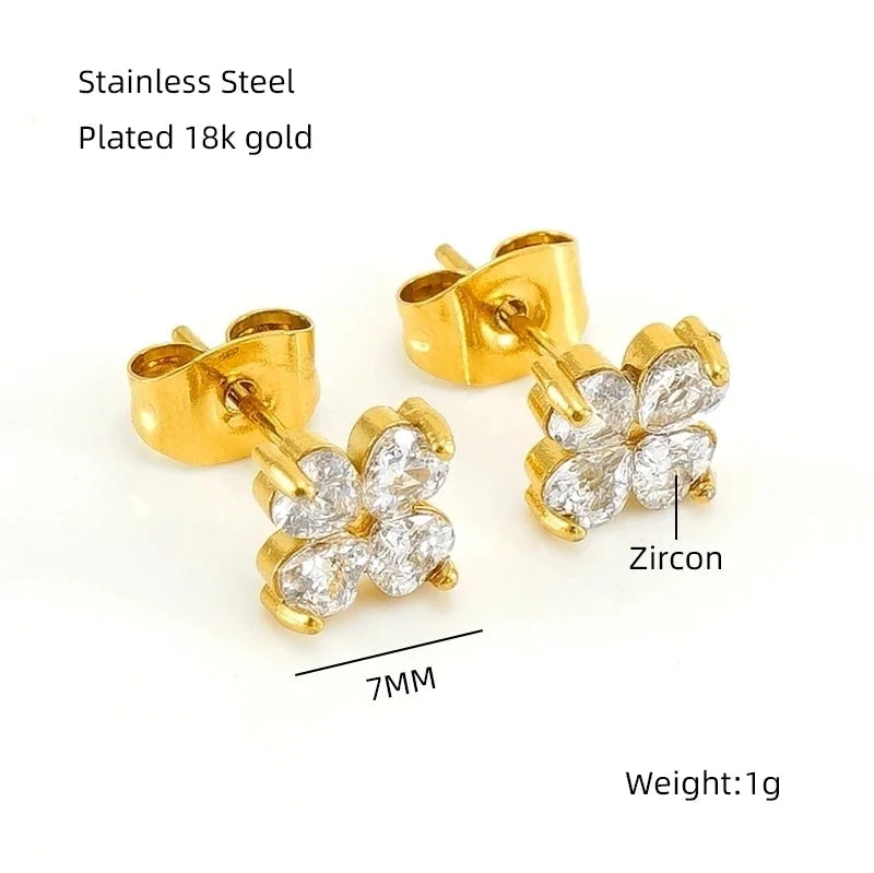 1 Pair Elegant Classical Vintage Style Flower Bow Knot Plating Inlay 304 Stainless Steel Zircon 18K Gold Plated Ear Studs