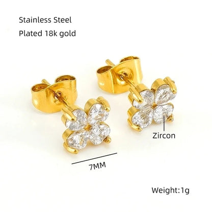 1 Pair Elegant Classical Vintage Style Flower Bow Knot Plating Inlay 304 Stainless Steel Zircon 18K Gold Plated Ear Studs