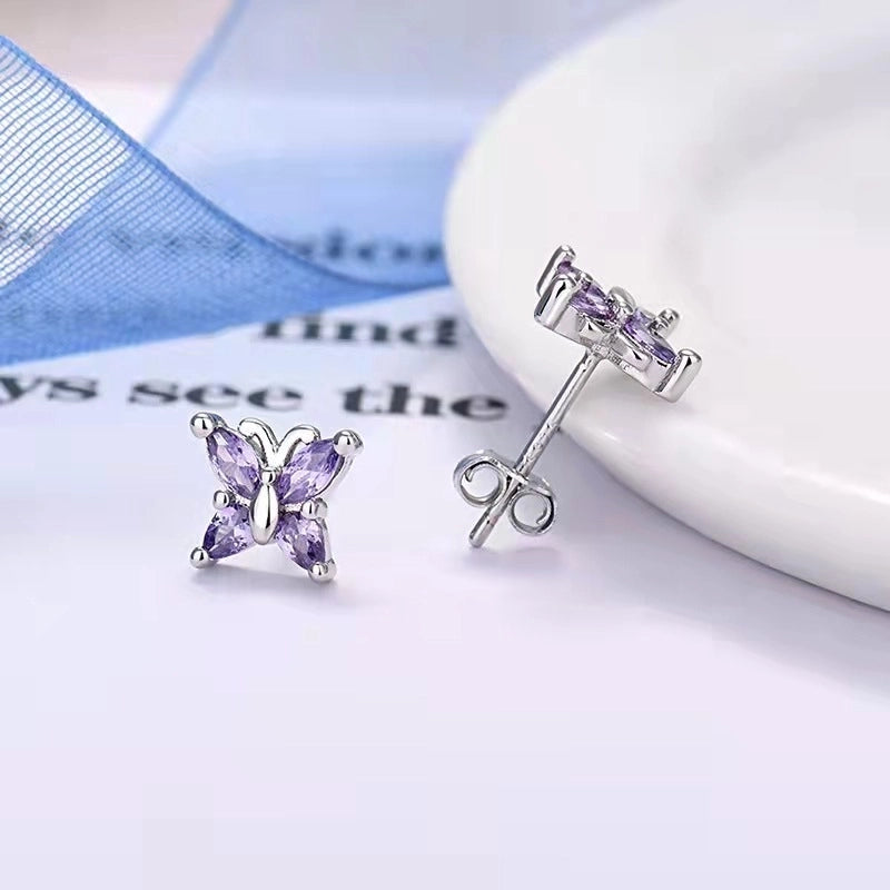 Minimalist Butterfly Copper Ear Studs Plating Inlay Rhinestones Copper Earrings