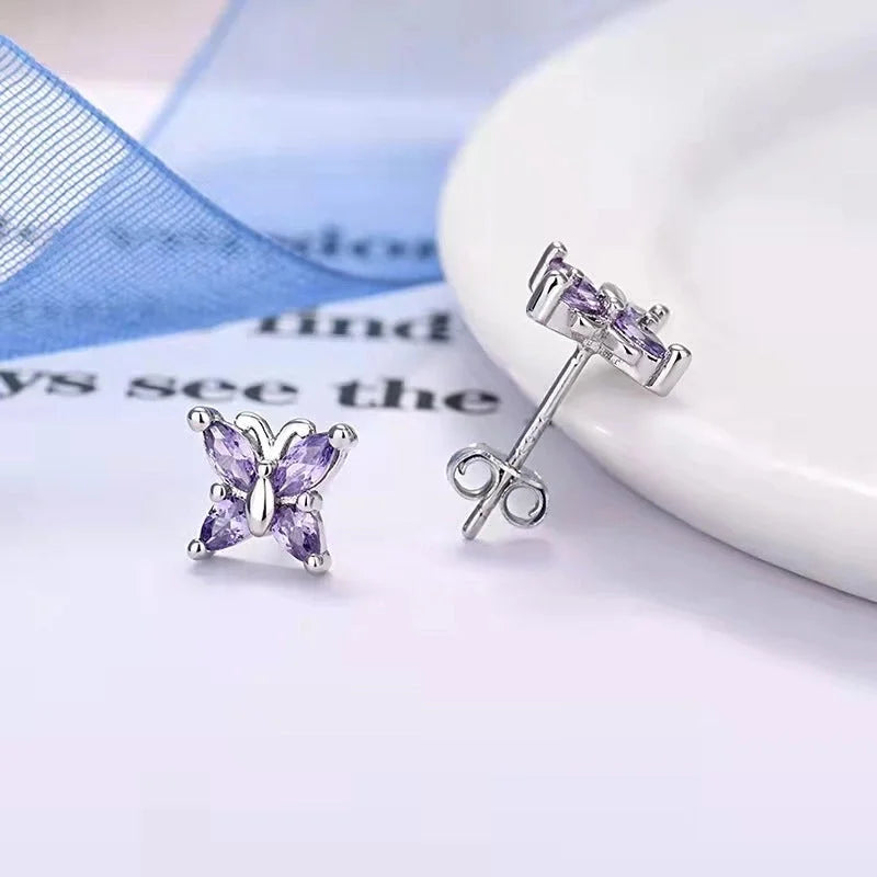 Minimalist Butterfly Copper Ear Studs Plating Inlay Rhinestones Copper Earrings