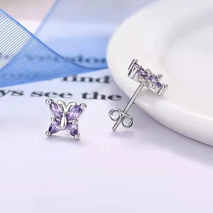 Minimalist Butterfly Copper Ear Studs Plating Inlay Rhinestones Copper Earrings