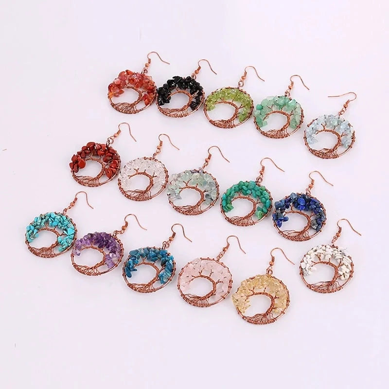 1 Pair Minimalist Leaf Natural Stone Copper Drop Earrings