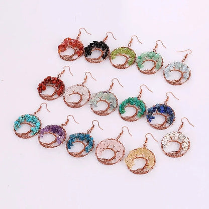 1 Pair Minimalist Leaf Natural Stone Copper Drop Earrings