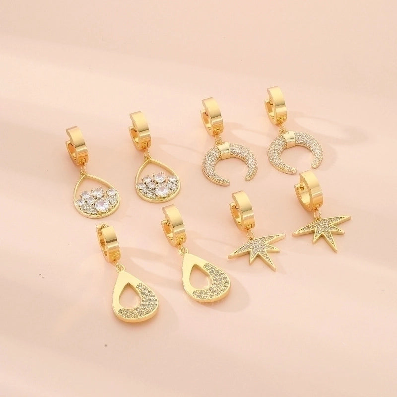 1 Pair Sweet Tree Fruit Plating Inlay 304 Stainless Steel Zircon K Gold Plated Drop Earrings