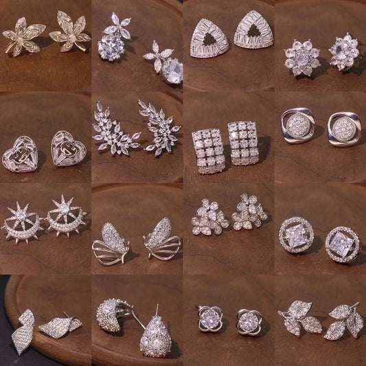 1 Pair Minimalist Leaf Moon Heart Shape Inlay Copper Zircon Drop Earrings Ear Studs