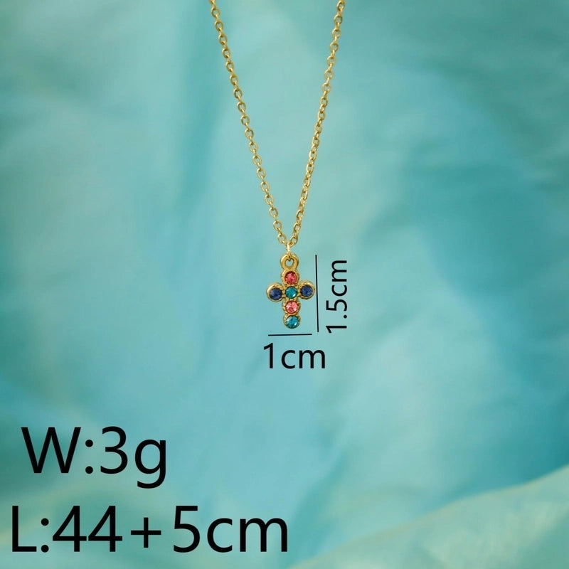 Hip-Hop Classic Style Cross Devil's Eye Star 304 Stainless Steel Zircon 18K Gold Plated Pendant Necklace