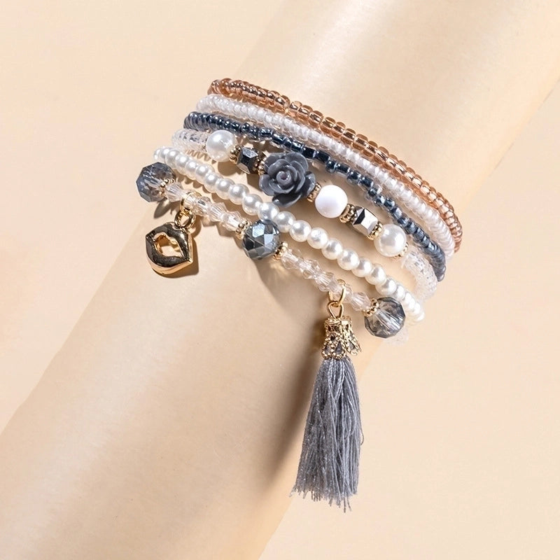 Bohemian Geometric Mixed Materials Beaded Artificial Pearls Shell Bracelets