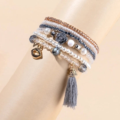 Bohemian Geometric Mixed Materials Beaded Artificial Pearls Shell Bracelets