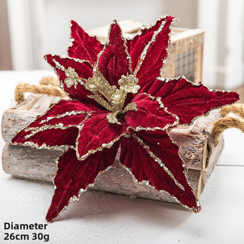 26cm Christmas Flower Red And Gold Sequin Velvet Fake Flower Christmas Tree Decoration Insert