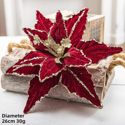 26cm Christmas Flower Red And Gold Sequin Velvet Fake Flower Christmas Tree Decoration Insert