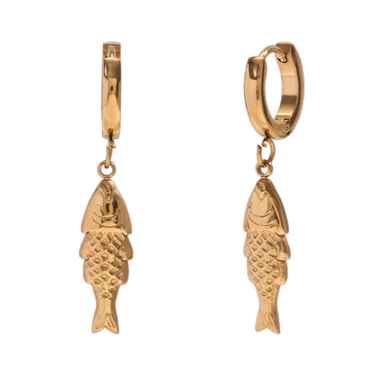 Fashion Dolphin Seahorse Animal Chinese Zodiac Stainless Steel 18K Gold Plated Earrings