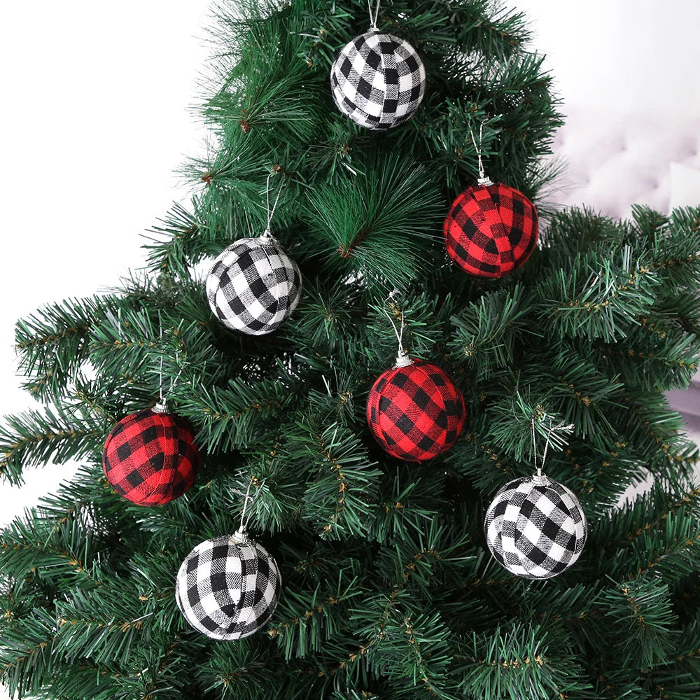 Christmas Decoration 7cm Black And White Plaid Christmas Ball Hanging Set Christmas Tree Decoration Balls Christmas Ornaments