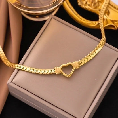 304 Stainless Steel 18K Gold Plated Vacation Plating Heart Shape Bracelets Necklace
