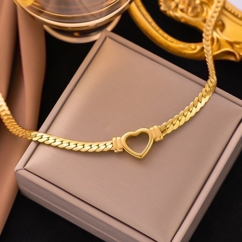 304 Stainless Steel 18K Gold Plated Minimalist Plating Inlay U Shape Heart Shape Acrylic Artificial Rhinestones Plastic Pendant Necklace