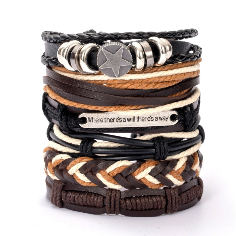 Casual Retro Star Solid Color Skull Pu Leather Layered Braid Halloween Unisex Bracelets