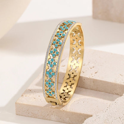 Handmade Minimalist Paisley Geometric Titanium Steel 18K Gold Plated Turquoise Bangle In Bulk