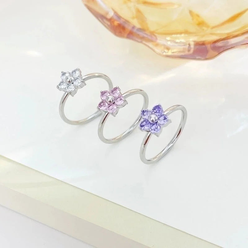 Sweet Minimalist Flower 304 Stainless Steel Zircon White Gold Plated Gold Plated Plating Inlay Rings
