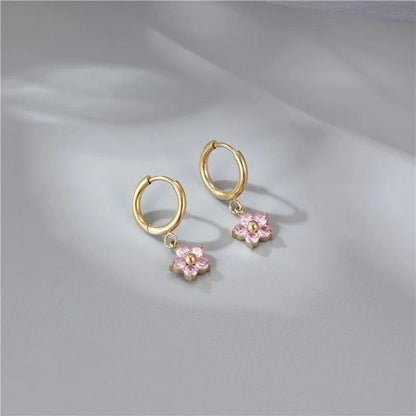 1 Pair Fashion Flower Plating Inlay 304 Stainless Steel Zircon Gold Plated Drop Earrings