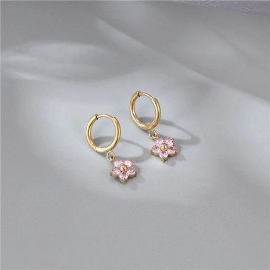 1 Pair Fashion Flower Plating Inlay 304 Stainless Steel Zircon Gold Plated Drop Earrings