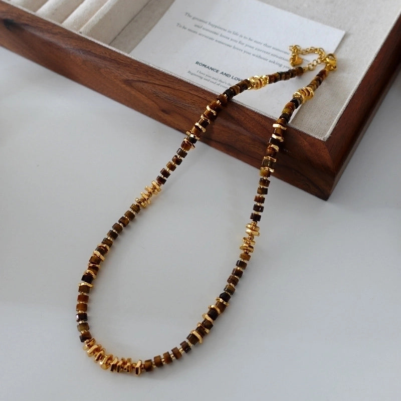Minimalist Geometric Natural Stone Tiger Eye Pendant Necklace In Bulk