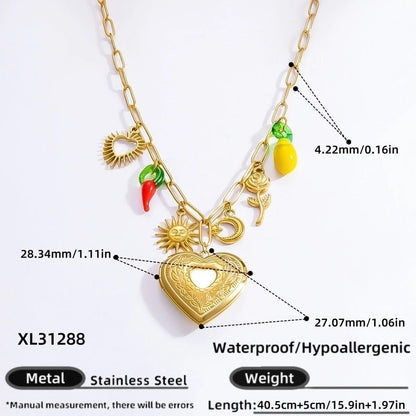 Casual Vacation Heart Shape 304 Stainless Steel Plating Multi Charms Necklace