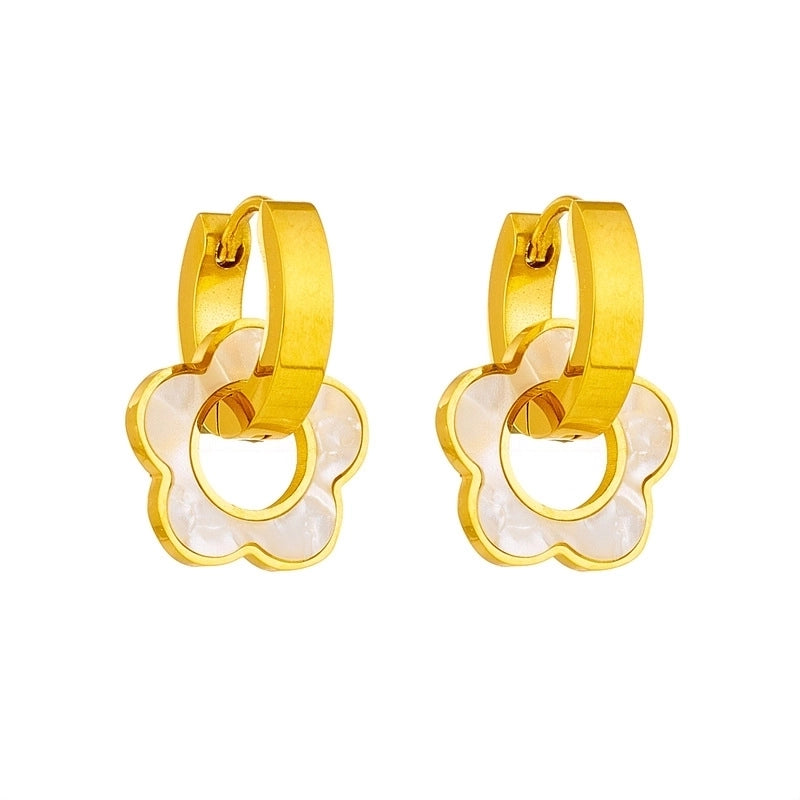 1 Pair Sweet Flower Inlay Stainless Steel Acrylic 18K Gold Plated Drop Earrings