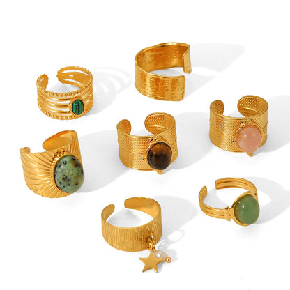 IG Style Open Ring Stripe Round Circle Geometric Stainless Steel Electroplating Rings