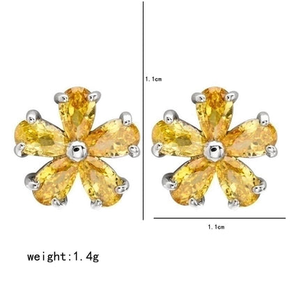 1 Pair Minimalist Flower Plating Inlay Copper Zircon White Gold Plated Ear Studs