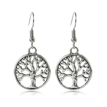 Round Hollow Tree Of Life Christmas Tree Ear Stud Earrings Vintage Ear Ornaments