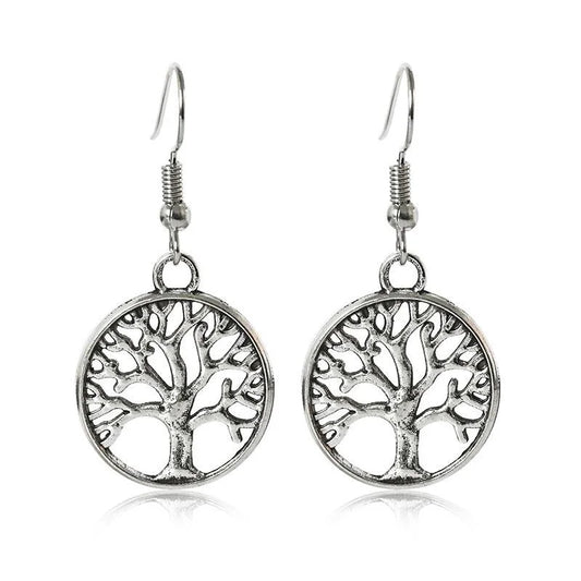 Round Hollow Tree Of Life Christmas Tree Ear Stud Earrings Vintage Ear Ornaments