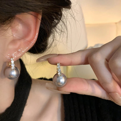 1 Pair Retro Heart Shape Bow Knot Inlay Silver Artificial Pearls Zircon Earrings