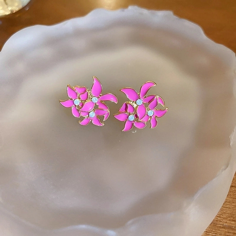 1 Pair Retro Color Block Heart Shape Pleated Inlay Copper Rhinestones Drop Earrings