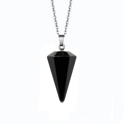Fashion Hexagonal Cone Natural Crystal Stone Polishing Pendant Necklace 1 Piece