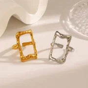 Vintage Style Rectangle 304 Stainless Steel 18K Gold Plated Plating Open Rings