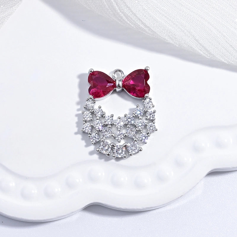 1 Piece 19*22mm Copper Zircon 18K Gold Plated Christmas Tree Bow Knot Pendant Jewelry Accessories