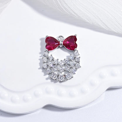 1 Piece 19*22mm Copper Zircon 18K Gold Plated Christmas Tree Bow Knot Pendant Jewelry Accessories