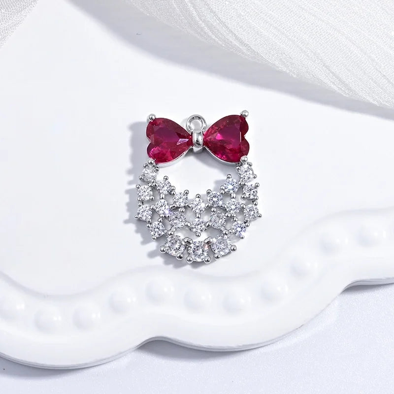 1 Piece 19*22mm Copper Zircon 18K Gold Plated Christmas Tree Bow Knot Pendant Jewelry Accessories