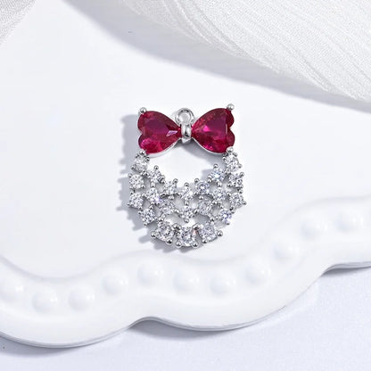 1 Piece 19*22mm Copper Zircon 18K Gold Plated Christmas Tree Bow Knot Pendant Jewelry Accessories