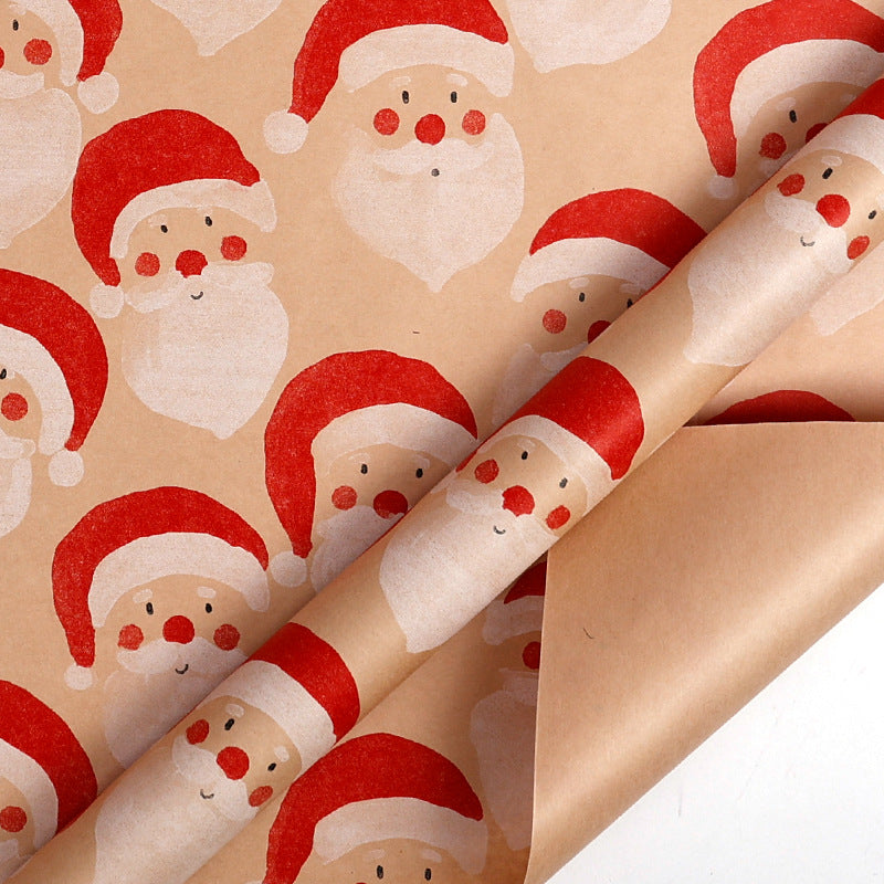 Large Size Gift Wrapping Paper Roll Brown Christmas Reindeer Head Elk Green Plaid Gift Box Recyclable Gift Paper