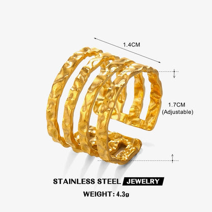 3 Pieces Minimalist Lines 304 Stainless Steel 18K Gold Plated Plating Open Rings