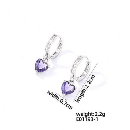 1 Pair Casual Sweet Korean Style Water Droplets Heart Shape Flower Plating Inlay 304 Stainless Steel Zircon Rhodium Plated Drop Earrings
