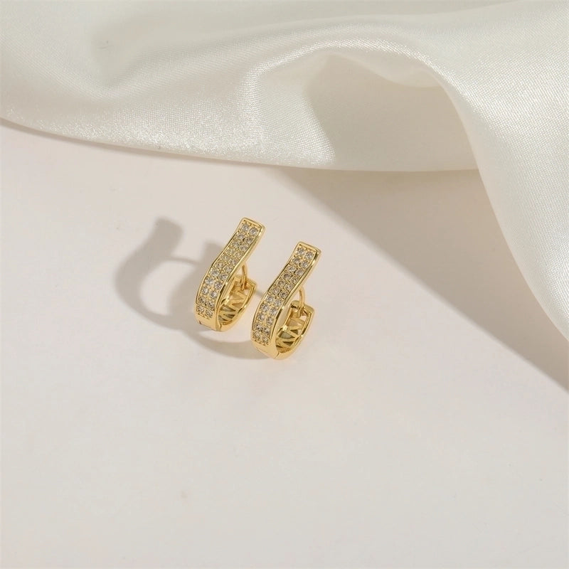 1 Pair Elegant Minimalist Commute Solid Color Plating Inlay Copper Zircon 14K Gold Plated Earrings