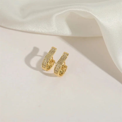 1 Pair Elegant Minimalist Commute Solid Color Plating Inlay Copper Zircon 14K Gold Plated Earrings